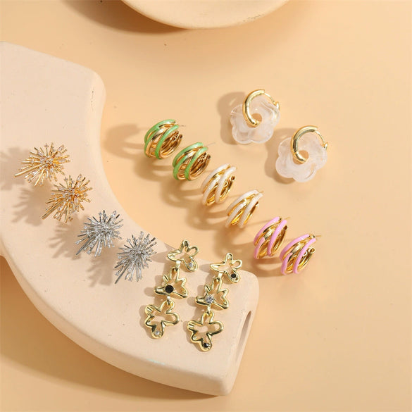 Wholesale Copper Cshaped Tube Electroplated Flower Resin Earrings For Women
