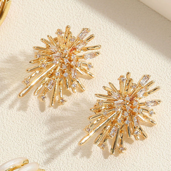 Wholesale Copper Cshaped Tube Electroplated Flower Resin Earrings For Women