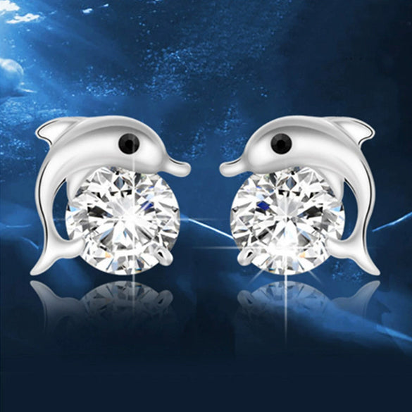 Wholesale Copper Dolphin Microinlaid Zircon Earrings With Animal Pattern