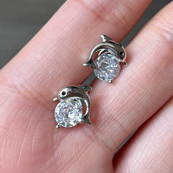 Wholesale Copper Dolphin Microinlaid Zircon Earrings With Animal Pattern