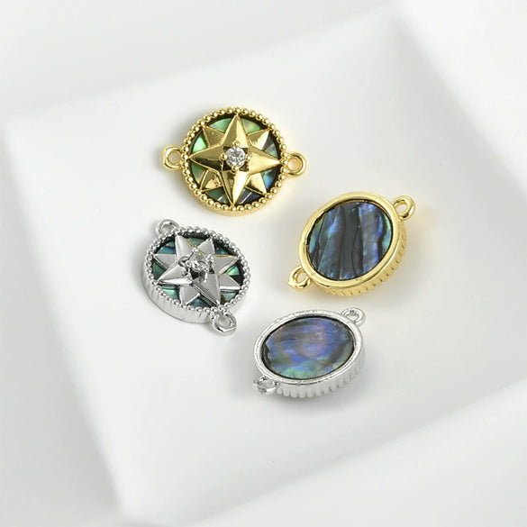 Wholesale Copper Double Hanging Round Star Pendant Abalone Shell Electroplated Diy Handmade Bracelet Necklace Accessories Sweet Cool Style