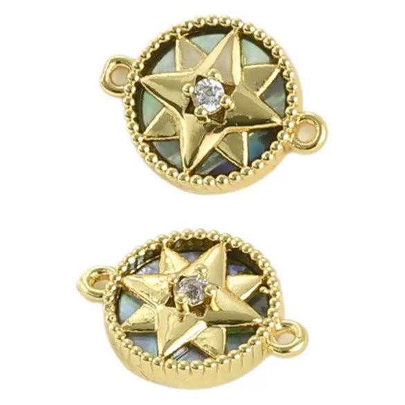 Wholesale Copper Double Hanging Round Star Pendant Abalone Shell Electroplated Diy Handmade Bracelet Necklace Accessories Sweet Cool Style