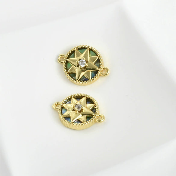 Wholesale Copper Double Hanging Round Star Pendant Abalone Shell Electroplated Diy Handmade Bracelet Necklace Accessories Sweet Cool Style