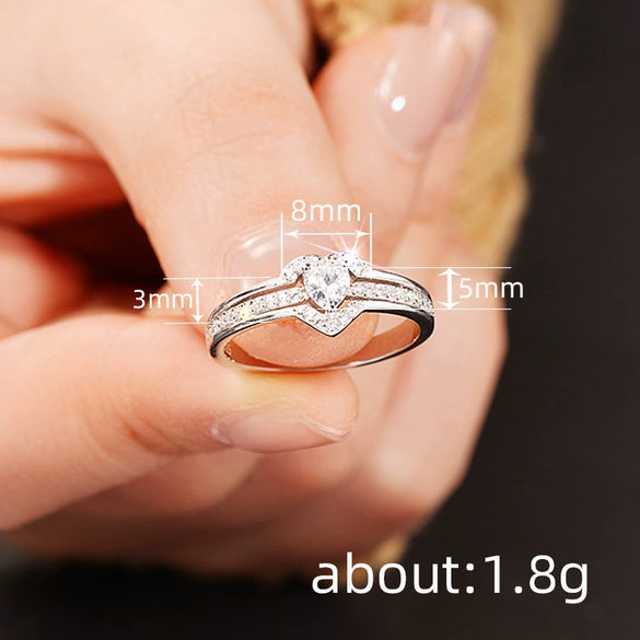 Wholesale Copper Double Peach Heart Geometric Style Ring For Women Inlaid With Zircon
