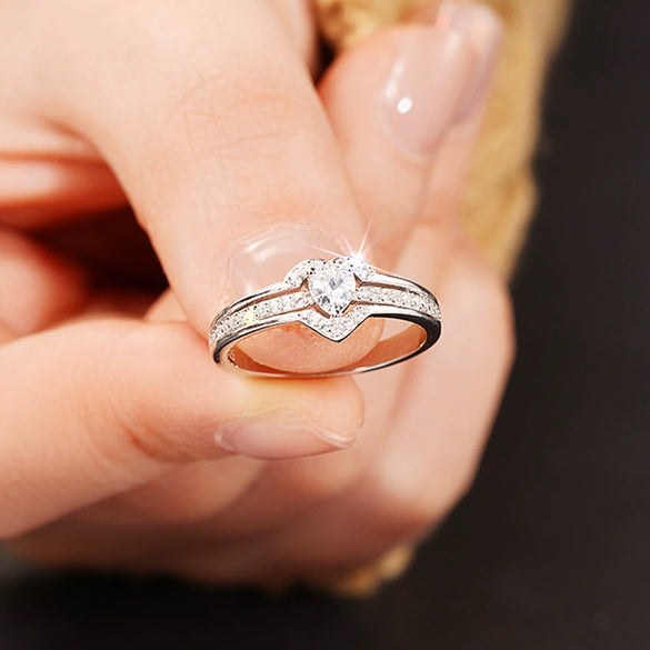 Wholesale Copper Double Peach Heart Geometric Style Ring For Women Inlaid With Zircon
