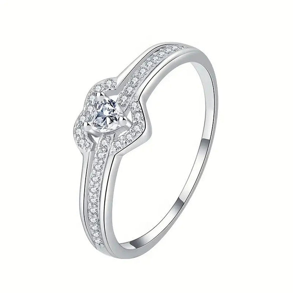 Wholesale Copper Double Peach Heart Geometric Style Ring For Women Inlaid With Zircon