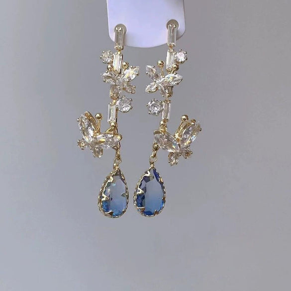 Wholesale Copper Drop Shape Butterfly Tassel Earrings Set With Diamonds Light Luxury Style For Women