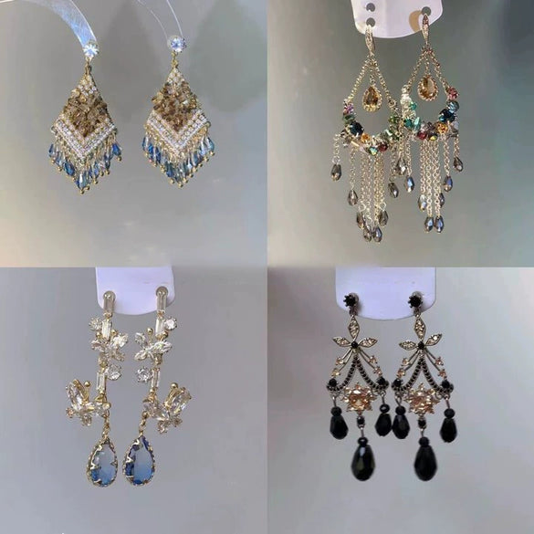 Wholesale Copper Drop Shape Butterfly Tassel Earrings Set With Diamonds Light Luxury Style For Women
