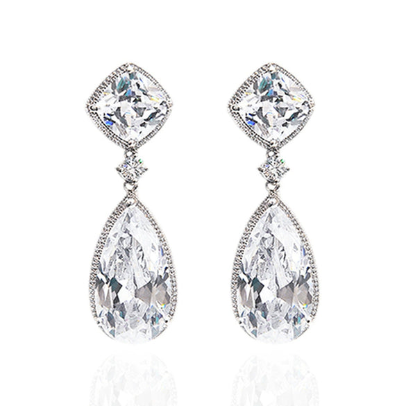 Wholesale Copper Drop Shape Zircon Pendant Earrings Light Luxury Retro Style