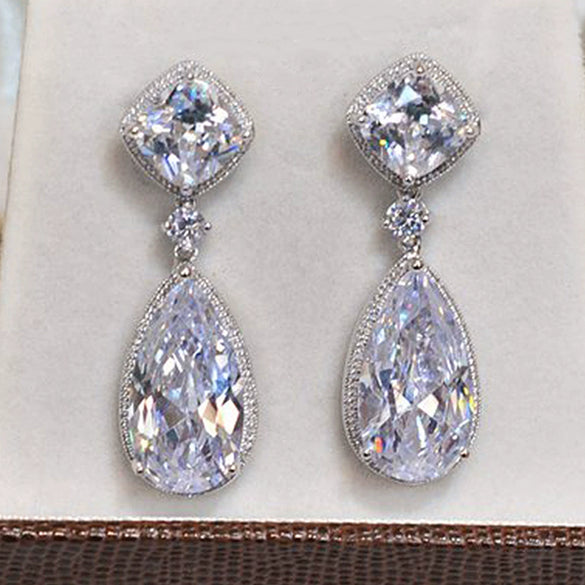 Wholesale Copper Drop Shape Zircon Pendant Earrings Light Luxury Retro Style