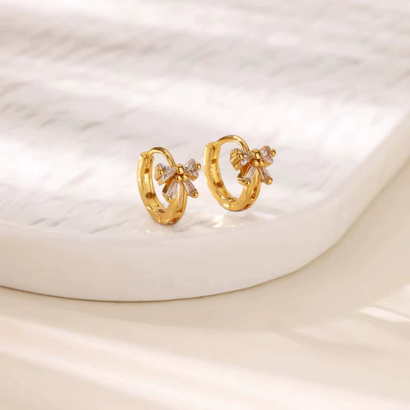 Wholesale Copper Earring With Microinlaid Alloy Artificial And Semiprecious Stones And Bow Leaf Design Electroplated