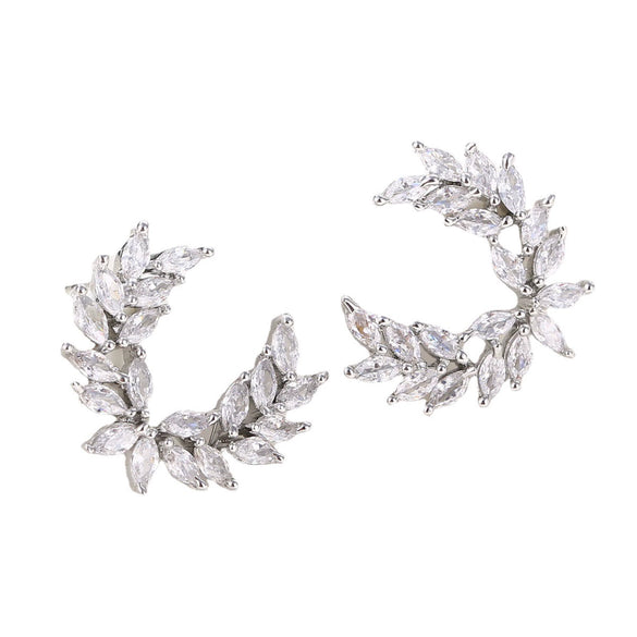 Wholesale Copper Earrings Inlaid With Zircon In Branch And Leaf Shape Simple Style For Women