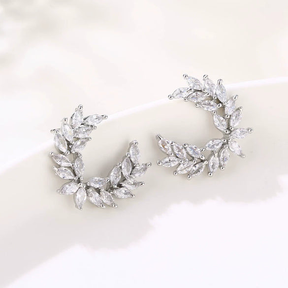 Wholesale Copper Earrings Inlaid With Zircon In Branch And Leaf Shape Simple Style For Women