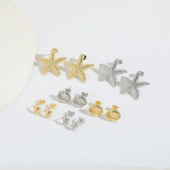 Wholesale Copper Earrings Retro Style Glossy Polished Starfish Shape Turtle Design For Women