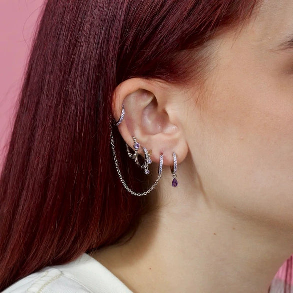 Wholesale Copper Earrings Set With Stacked Chain Tassel Ear Buckle And Ear Clip Geometric Design Electroplated