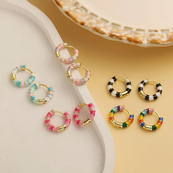 Wholesale Copper Earrings With Colorful Oil Drop Geometric Design Sweet Style