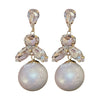 Wholesale Copper Earrings With Geometric Pattern Set With Diamonds And Pearl Tassel Retro Elegant Style For Women