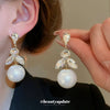 Wholesale Copper Earrings With Geometric Pattern Set With Diamonds And Pearl Tassel Retro Elegant Style For Women