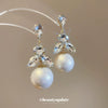Wholesale Copper Earrings With Geometric Pattern Set With Diamonds And Pearl Tassel Retro Elegant Style For Women