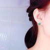 Wholesale Copper Earrings With Geometric Style And Flower Pattern Imitation Maldives Bluegreen Zircon
