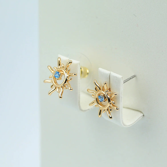 Wholesale Copper Earrings With Geometric Style And Sunflower Pattern
