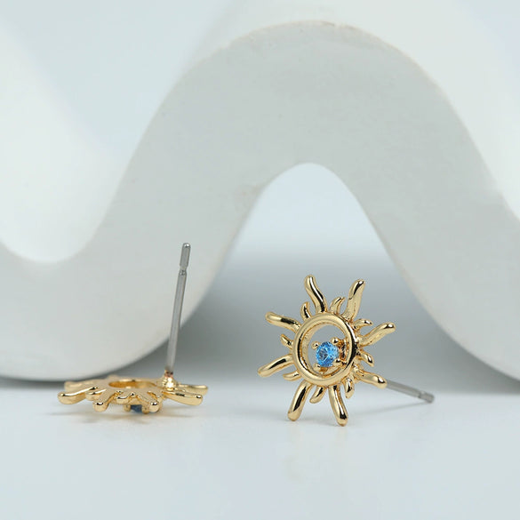 Wholesale Copper Earrings With Geometric Style And Sunflower Pattern