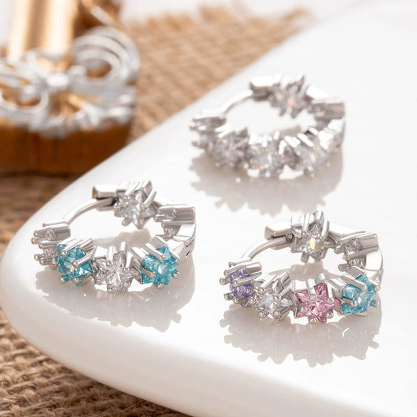 Wholesale Copper Earrings With Inlaid Zircon Heart Pattern And Fivepointed Star Shape Sweet Style For Women