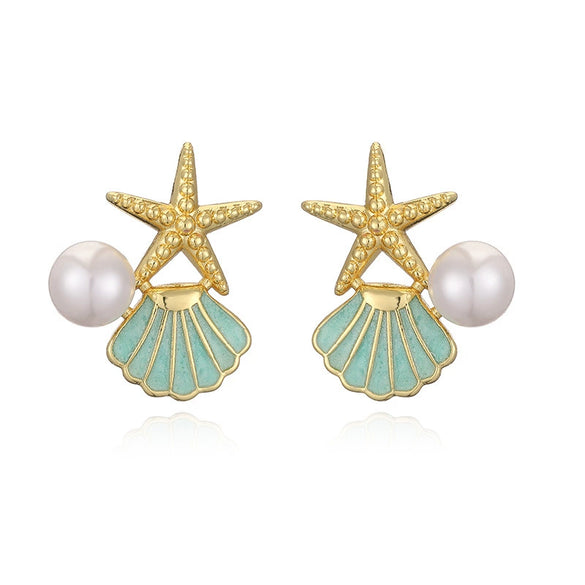 Wholesale Copper Earrings With Oil Drop Design And Starfish Pattern In Sweet Style