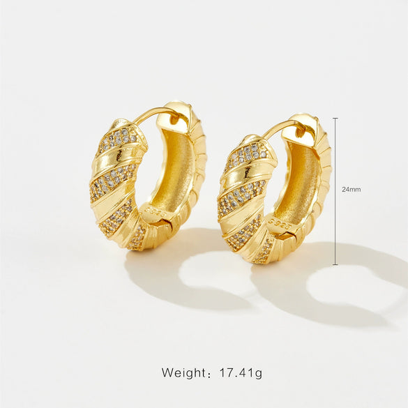 Wholesale Copper Earrings With Roll Wave Pattern Electroplated With Platinum And 18K Gold Set With Zircon Simple Allmatch Light Luxury Elegant Niche Design