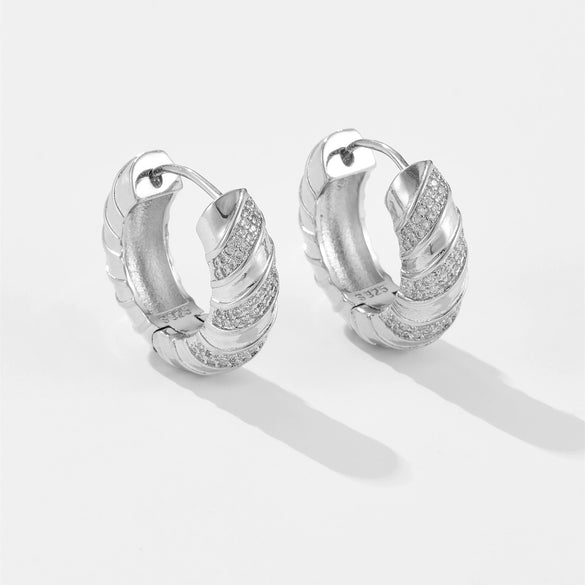 Wholesale Copper Earrings With Roll Wave Pattern Electroplated With Platinum And 18K Gold Set With Zircon Simple Allmatch Light Luxury Elegant Niche Design