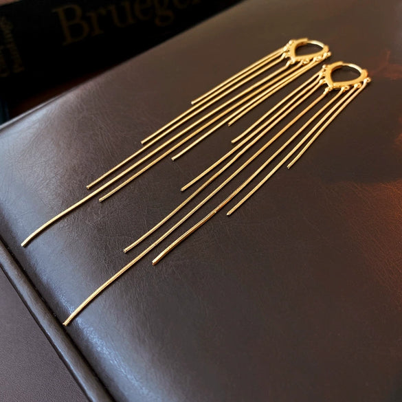 Wholesale Copper Electroplated Dropshaped Long Tassel Earrings For Women Simple Metal Style Light Luxury