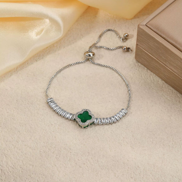 Wholesale Copper Electroplated Fourleaf Clover And Rhombus Pattern Women's Zircon Bracelet Hand Jewelry