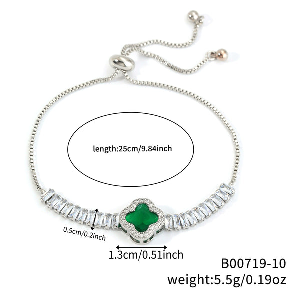 Wholesale Copper Electroplated Fourleaf Clover And Rhombus Pattern Women's Zircon Bracelet Hand Jewelry