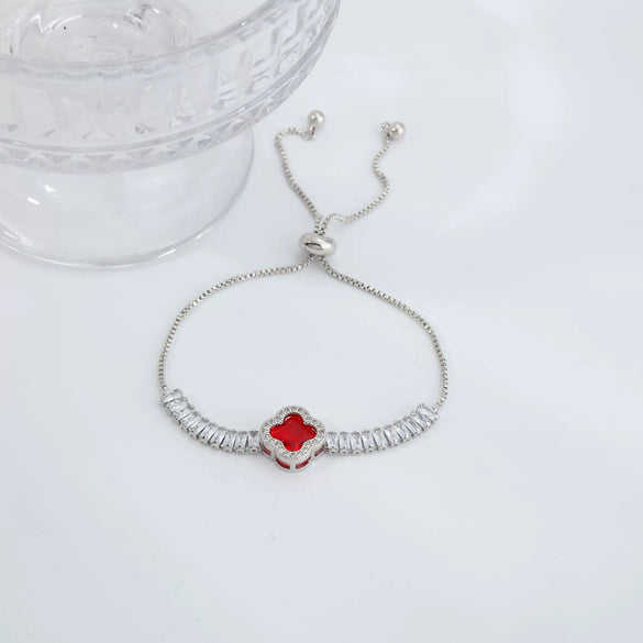 Wholesale Copper Electroplated Fourleaf Clover And Rhombus Pattern Women's Zircon Bracelet Hand Jewelry