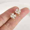 Wholesale Copper Electroplated Fourleaf Flower Shining Zircon Hanging Earrings Diy Handmade Earrings Accessories Material