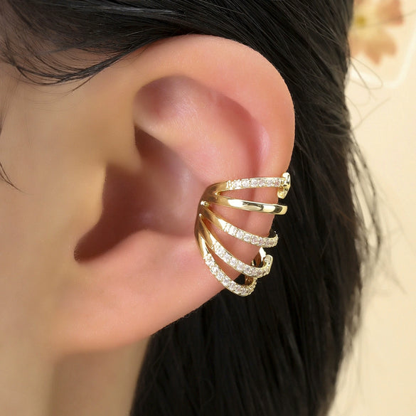 Wholesale Copper Electroplated Geometric Butterfly Women's Ear Clip Microinlaid Zircon