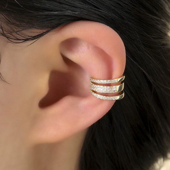 Wholesale Copper Electroplated Geometric Butterfly Women's Ear Clip Microinlaid Zircon