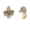 Wholesale Copper Electroplated Geometric Leaf Ear Clips Light Luxury Style Diamondstudded Pearl Earrings For Women