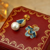 Wholesale Copper Electroplated Geometric Leaf Ear Clips Light Luxury Style Diamondstudded Pearl Earrings For Women