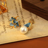 Wholesale Copper Electroplated Geometric Leaf Ear Clips Light Luxury Style Diamondstudded Pearl Earrings For Women