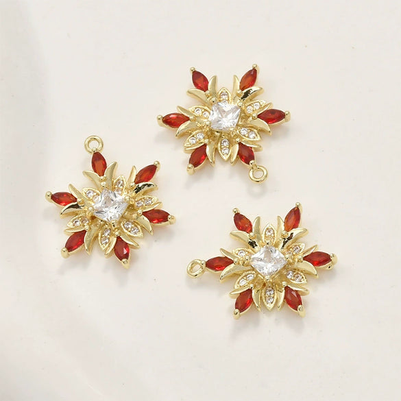 Wholesale Copper Electroplated Gold Christmas Geometric Snowflake Zirconium Pendant Jewelry Accessories