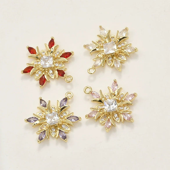 Wholesale Copper Electroplated Gold Christmas Geometric Snowflake Zirconium Pendant Jewelry Accessories