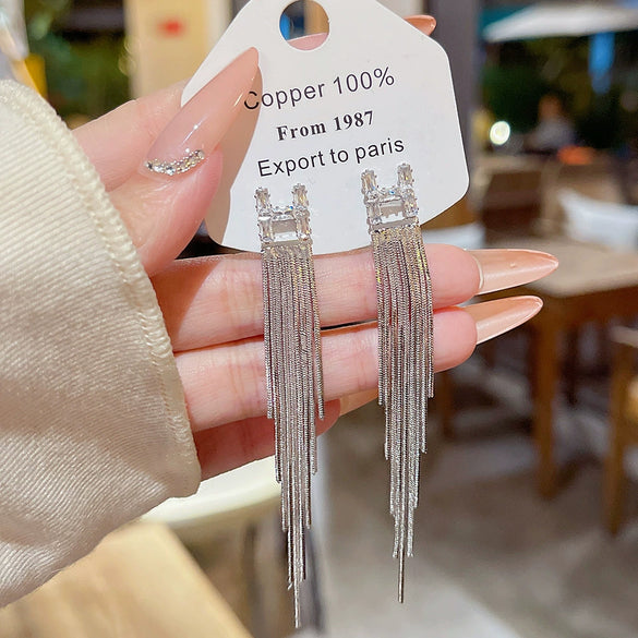 Wholesale Copper Electroplated Letter Tassel Earrings With Geometric Pattern