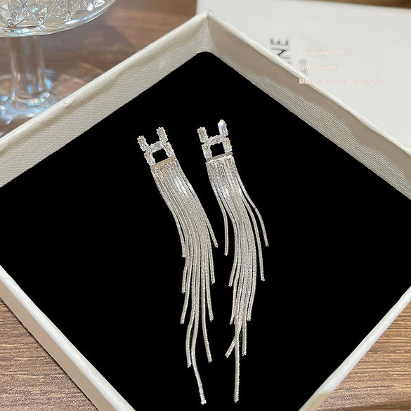Wholesale Copper Electroplated Letter Tassel Earrings With Geometric Pattern