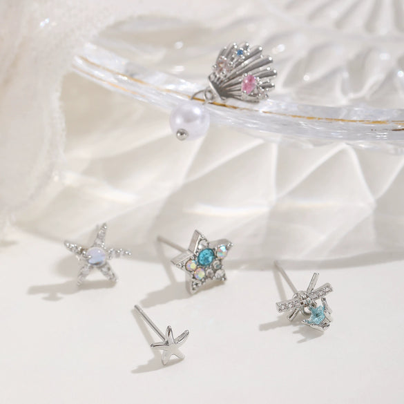 Wholesale Copper Electroplated Star Pattern Starfish Shell Ear Stud For Women