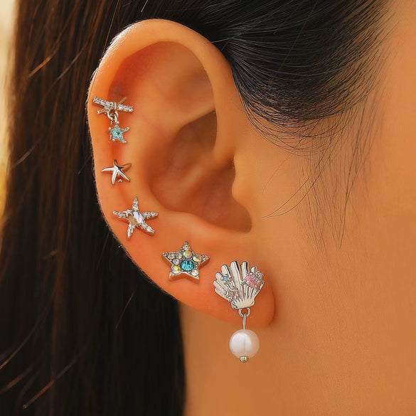 Wholesale Copper Electroplated Star Pattern Starfish Shell Ear Stud For Women