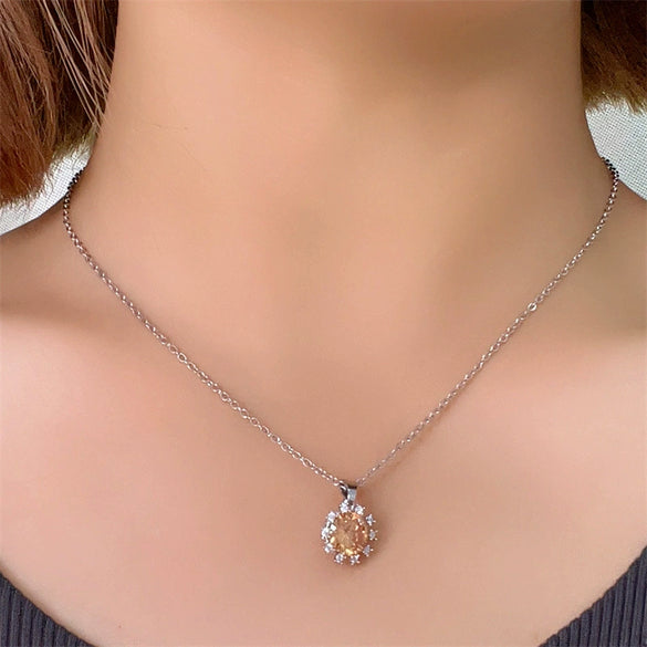 Wholesale Copper Electroplated Sunflower Stud Earrings And Necklace Set For Women Light Luxury Style Jewelry