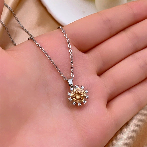 Wholesale Copper Electroplated Sunflower Stud Earrings And Necklace Set For Women Light Luxury Style Jewelry