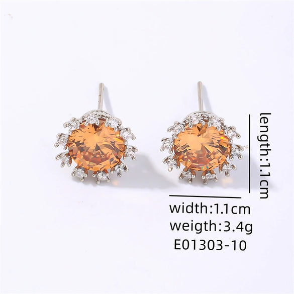 Wholesale Copper Electroplated Sunflower Stud Earrings And Necklace Set For Women Light Luxury Style Jewelry