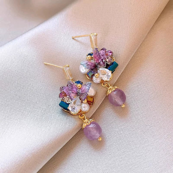 Wholesale Copper Elegant Flower Crystal Set Women's Earrings